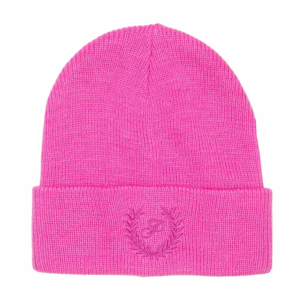 Pink Rib Knit Beanie Embroidered Logo Brand New Pink Berry One Size
